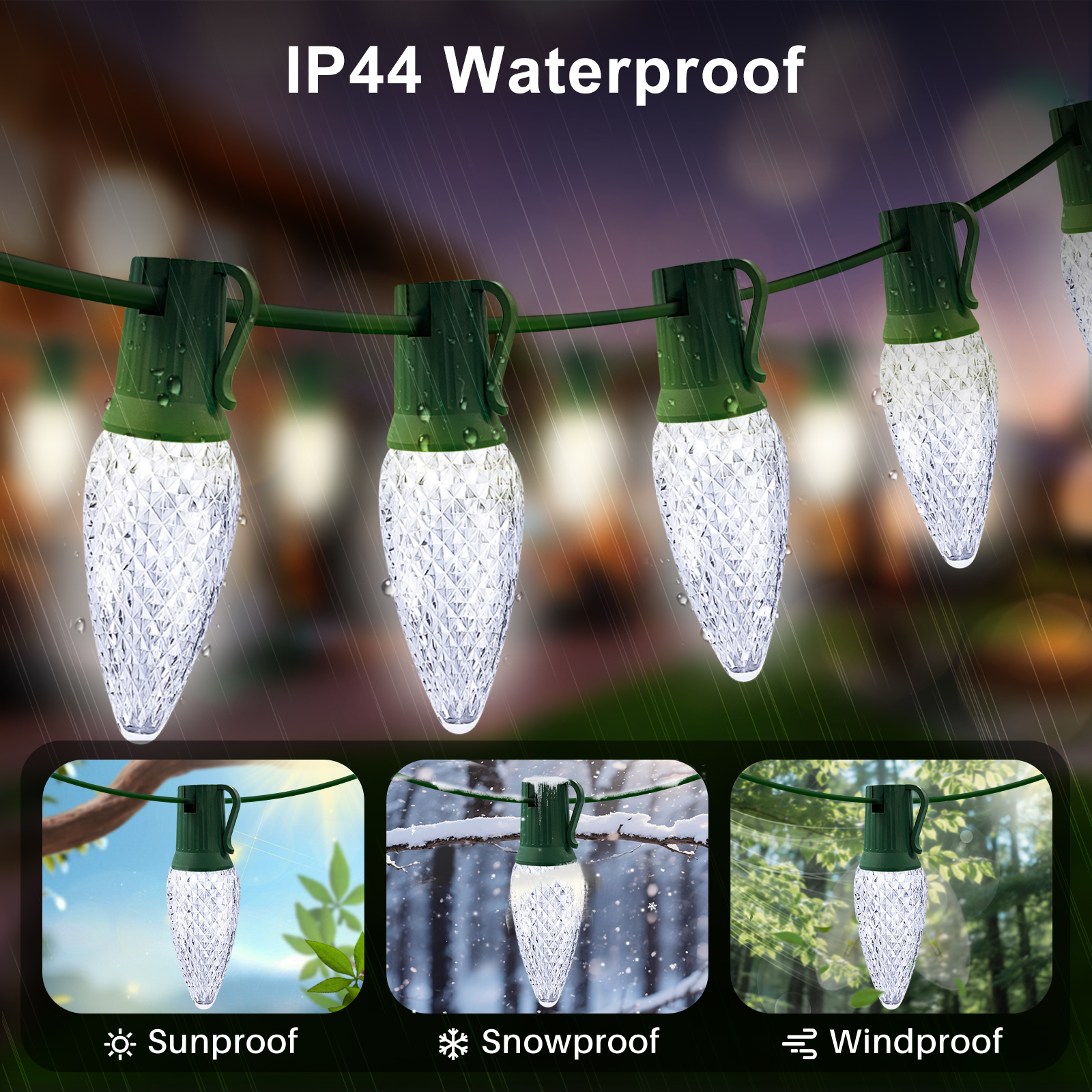 LAMPHOME White C9 Christmas String Light Outdoor, 25FT Shatterproof LED for House Rooflines & Pathways, Connectable Waterproof Vintage Christmas Light for Tree, Yard, Patio, Porch, Garden