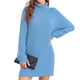 thumbnail image 1 of Vestido suéter de cuello alto para mujer Otoño Invierno Casual Suelto Manga larga Puff Vestido de punto acanalado Azul claro M, 1 of 7