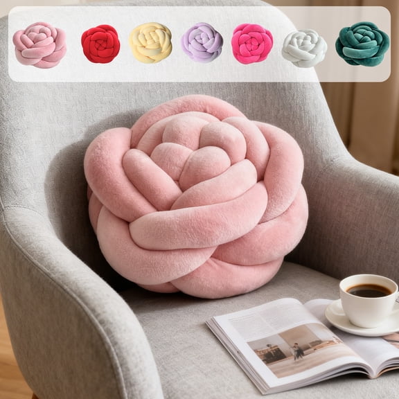 Rose Shape Hand-Woven Throw Pillow, 6.7 Inch Decorative Cushion for Sofa Bed Car, Soft Plush Velvet Pillow, Home Accent, Machine Washable, Housewarming Gift