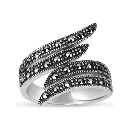 Marcasite Sterling Silver Jewelry Set - Swarovski Marcasite Sterling Silver Oxidized Double Bypass Ring