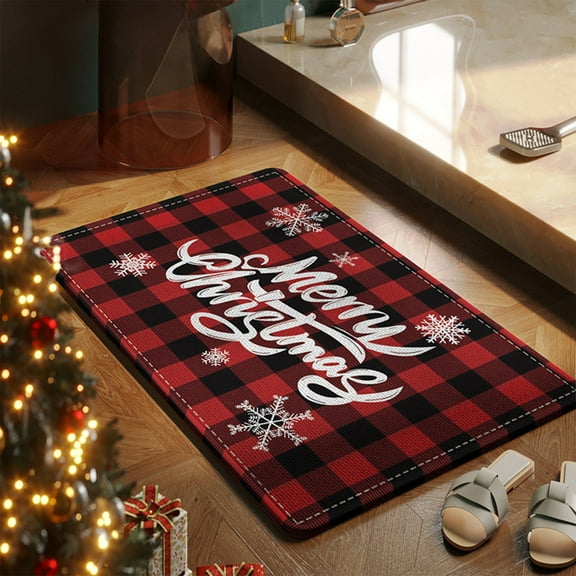 YingTaiLi Merry Christmas Rug Red Buffalo Plaid Kitchen Rug,16x24 Inch for Christmas Decor,Entrance Winter Christmas Decorative Doormat Anti-Slip Rubber Backed Outdoor Indoor Low Profile Floor Mat