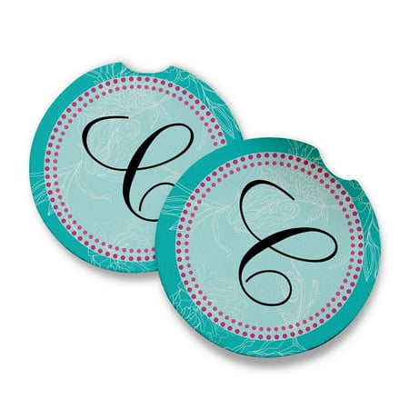 

Car Coasters Absorbent Neoprene Monogram C| Set of 2 - Measures 2.56in x .125in