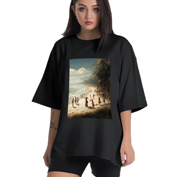 Plus Size Shirt for Women Black Tops for Women Short Sleeves Shirt for Women Seaside (6) T Shirt Crewneck Shirt for Women XS