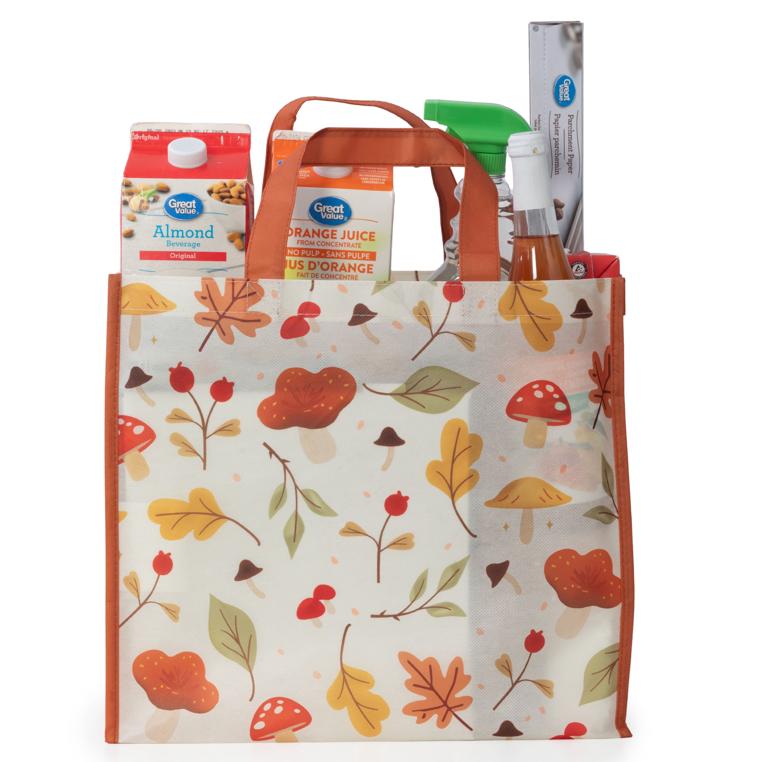 Sac d'Épicerie Réutilisable, Sac Fourre-tout Saisonnier d'Automne avec Porte-Bouteilles, Orange
