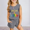 thumbnail image 2 of Baby Girls Outfits Summer Sleeveless Fashion Printed Vest T Shirt Tops Shorts Set Kids Clothes Dark Gray 9 Years-10 Years, 2 of 4