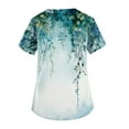 thumbnail image 3 of IYYVV Print Scrub Tops Women Plus Size Stretchy Nurse Working Uniform V Neck Graphic Floral Print Nursing Short Sleeve Tee Tops Workwear with Pockets Sky Blue M, 3 of 3