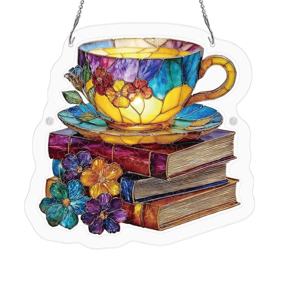 Acrylic Puzzles Suncatcher Window Hanging, Radiant Bloom Teacup Sun Catcher Puzzle Decoration for Women Men Mom Birthday Gift Home Decor 7.4in