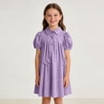 thumbnail image 5 of hengsof Girls Button Short Sleeve Turn Down Collar Dress Fashion Bow Rhinestone Princess Dress Backless Bow Summer Dress for Kids 4-16 Years, 5 of 6