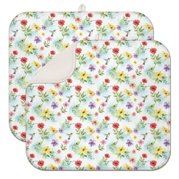 Pioneer Flower Floral Print Pattern Kitchen Dish Drying Mat 1 Pack, Ultra Absorbent Microfiber Drainer Mat, 16"x18"