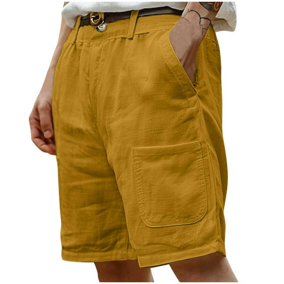 VSSSJ Men's Beach Shorts Lightweight Loose Fit Button Fly Zipper Summer Vacation Outdoor Casual Swim Board Shorts With Pockets Yellow L