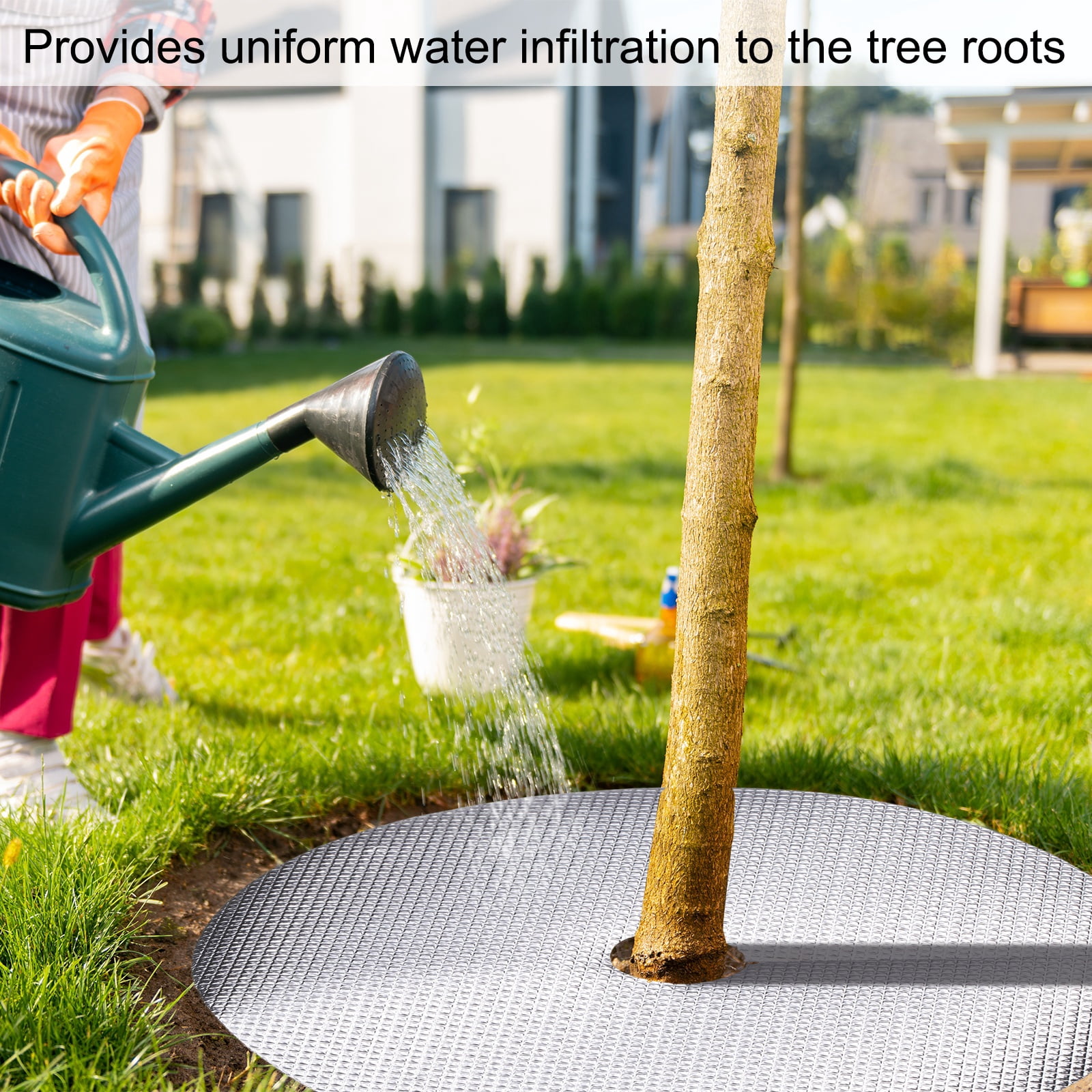 Uxcell 2pcs Tree Mulch Ring 28.3 Inch Non-Woven Round Tree Protector Weed Barrier Mat Plant Cover Rings for Weed Grass Control Root Protection, Silver