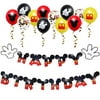 Mickey Mouse Birthday Banner Decorations for Kids 1st Birthday Mickey Theme Clubhouse Party Favor Glitter Happy Birthday Banner with 12Pcs Confetti Latex Balloons Supplies