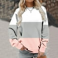 thumbnail image 3 of IROINNID Sales Fall Shirts for Women Long Sleeve Tops Casual Patchwork Round Neck Pullover Relaxed Fit Comfy Sweatshirt Tops,Pink, 3 of 5