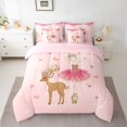thumbnail image 3 of Homewish Kawaii Ballet Princess Twin Bedding Sets 7-Piece for Kids, Flower Deer Elk Bedding Comforter Set, Pink Sequin Print Reversible Sheet Sets, Luxury Bedroom Decor, 3 of 8