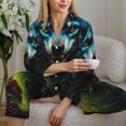 thumbnail image 6 of Vsdgher Fluorescent Wolf Pajamas Set Long Sleeve Sleepwear Womens Button Down Nightwear Pj Sets-Small, 6 of 7