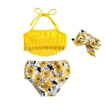 

adviicd Toddler Swim Girls Bikini 2 Piece Swimsuit Shirred Bathing Suit Swimwear Yellow 18 Months