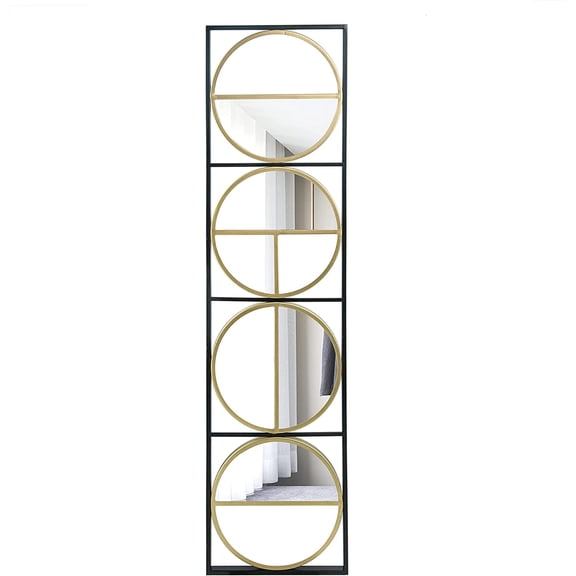 A&B Home 12" x 47" Rectangle Wall Mirror with Black Frame and Four Gold Circle Design