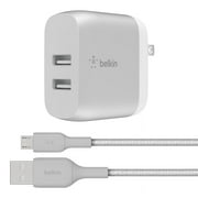 Belkin Dual USB Charger 24W + Micro-USB Cable (Dual USB Wall Charger for Smartphones, Tablets, Wireless Headphones, Power Banks, Portable Speakers, More), Silver