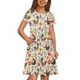 thumbnail image 4 of Uourmeti Rooster Kids Short Sleeve Dresses Teen Girls Animal Print Swing Dress Flower Summer Soft Crewneck Knee Length A-Line Dresses with Pockets, 4 of 6