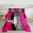 thumbnail image 2 of Manfei Retro Oil Painting Full Size Comforter Sets 3-Piece, Abstract Watercolor Art Bedding Comforter Set, Hot Pink Gray Ombre Bedding Sets, Luxury Bedroom Decor, 2 of 8