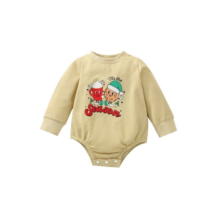 

Amuver Baby Girl Boy Romper Long Sleeve Round Neck Cartoon Biscuit Print Spring Fall Short Jumpsuit