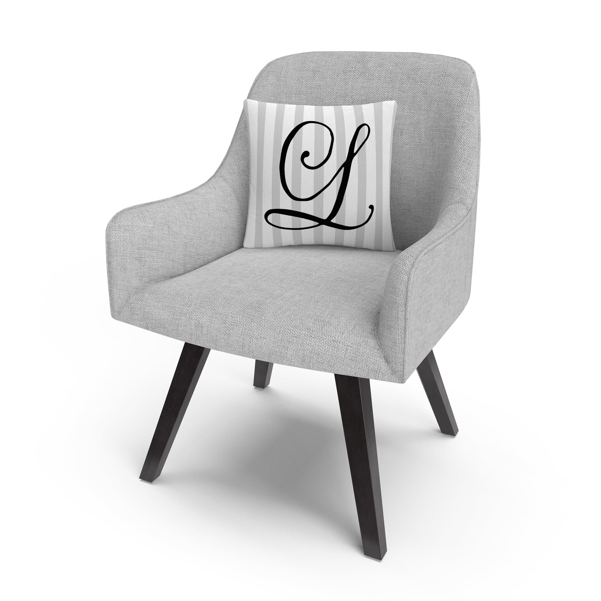 Gray Striped Ornate Letter Script L By Abc 16 X 16 Decorative Throw Pillow