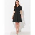 thumbnail image 5 of Elegante vestido de negocios para mujer, cuello de corazón, plisado, manga corta, vestido de tubo Negro M, 5 of 5