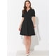 thumbnail image 5 of Elegante vestido de negocios para mujer, cuello de corazón, plisado, manga corta, vestido de tubo Negro XL, 5 of 5