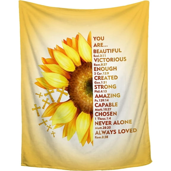 XZYG Yellow Sunflower Prayer Blanket Bible Verse Healing Inspirational Sympathy Fleece Throw Religious Christian Gifts for Women Wife Womens Gift Ideas(30*40inch)