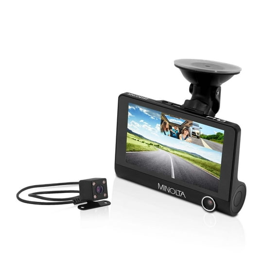 Minolta MNCD415T-BK MNCD415T 3-Channel 1080P Car Camcorder with 4.0 in. LCD & Interior Plus Rear Camera - Black