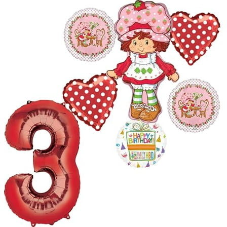 Anagram 3rd Birthday Party Supplies Strawberry Girl Shortcake Jumbo Shape Balloon Bouquet Decorations