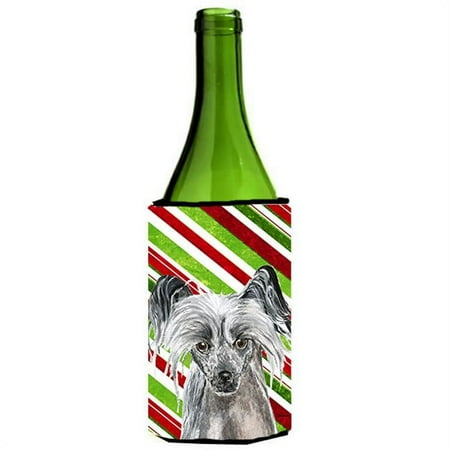 

Chinese Crested Candy Cane Christmas Wine bottle sleeve Hugger - 24 oz.