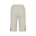 thumbnail image 5 of Women's Summer Shorts Linen Solid Loose Straight Pockets Side Slit Buttons Short Pants, 5 of 6