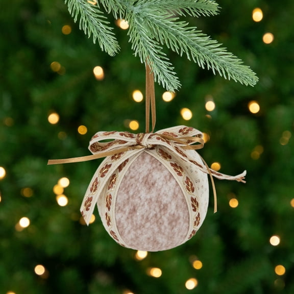 Northlight Embroidered Leaves Fuzzy Christmas Ball Ornaments - 3" - Mauve - Set of 6