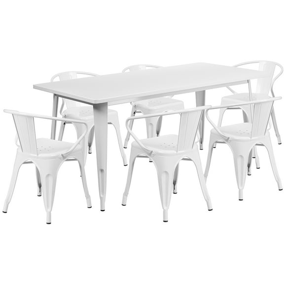 Flash Furniture ET-CT005-6-70-WH-GG Rectangular Table & (6) Chair Set - 63"W x 31 1/2"D x 29 1/2"H, Steel, White- Set