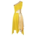 thumbnail image 3 of TiaoBug Women's One Shoulder Liturgical Praise Dance Dress Lyrical Worship Dancewear Color Block Performance Costume Yellow M, 3 of 7