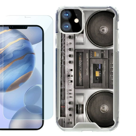 For Apple iPhone 12 Case, iPhone 12 Pro Case, Hybrid Bumper Phone case, with Tempered Glass Screen Protector, by OneToughShield ® - Boombox
