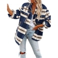 thumbnail image 1 of Chaqueta de Franela A Cuadros para Mujer, Ideal para Otoño Camisa de Larga con Botones y Bolsillos Laterales Azul Marino L, 1 of 7