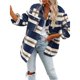 thumbnail image 1 of Chaqueta de Franela A Cuadros para Mujer, Ideal para Otoño Camisa de Larga con Botones y Bolsillos Laterales Azul Marino M, 1 of 7