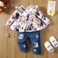 thumbnail image 3 of Infant Baby Girls Clothes 6 Months Girls Outfits 9 Months Girls Long Sleeve Floral Top Jeans Pants 2PCS Girls Fall Winter Clothing Set, 3 of 9