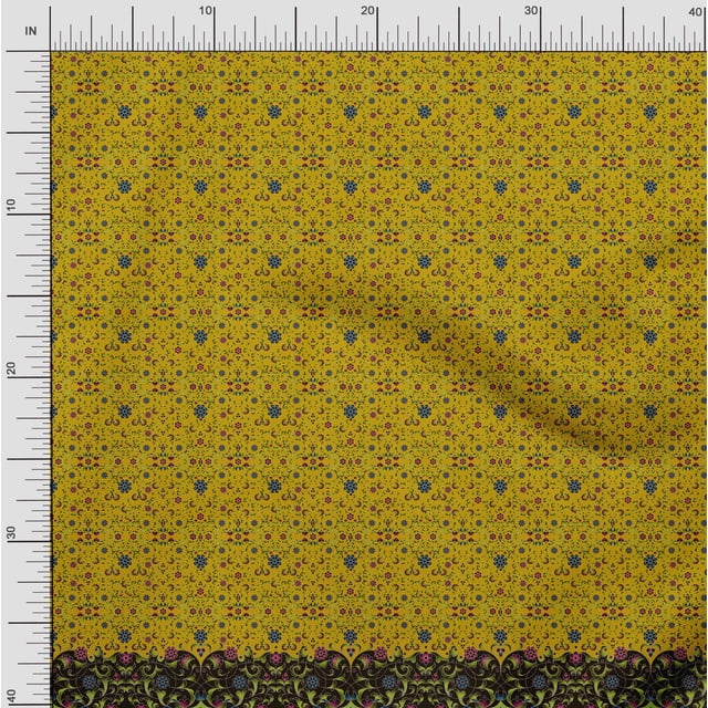 Soimoi Polyester Crepe Fabric Floral & Leaves Panel Decor Fabric Printed Yard 52 Inch Wide