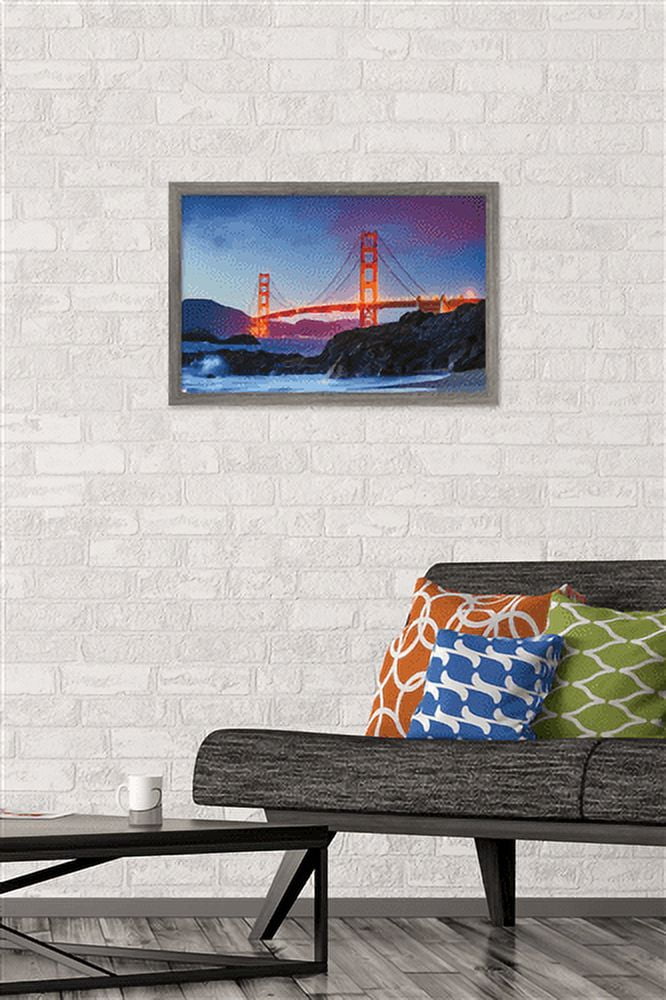 Wonders of the World - Golden Gate Bridge Wall Poster, 14.725" x 22.375", Framed