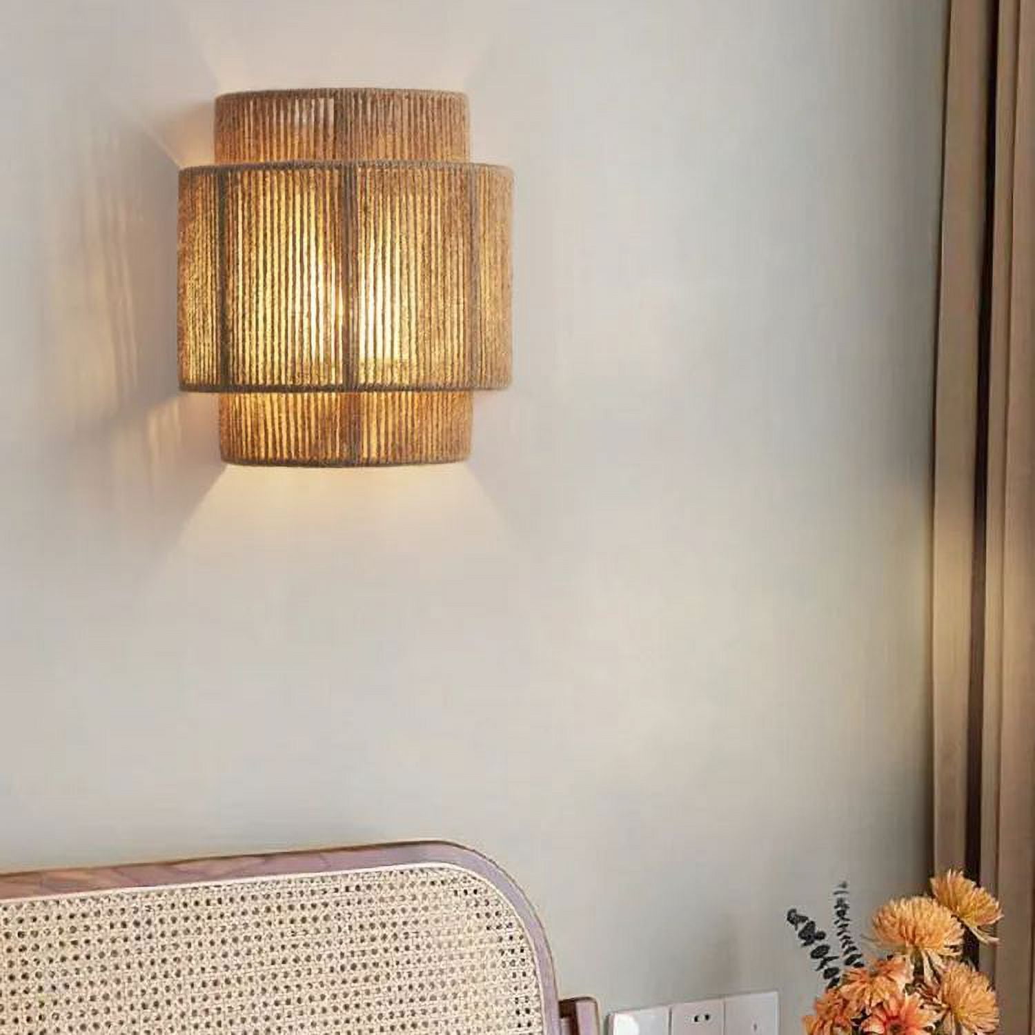 wabi様 arturesthome Japanese Wabi-sabi Retro Hemp Rope Wall Lamp