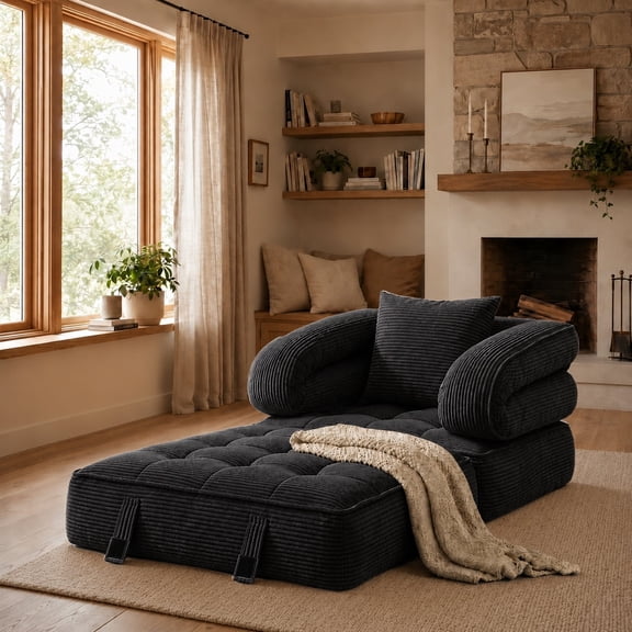 3-in-1 Convertible Folding Sofa Bed, Corduroy Upholstered Cloud Shaped Deep Seat Sleeper, No Assembly Required