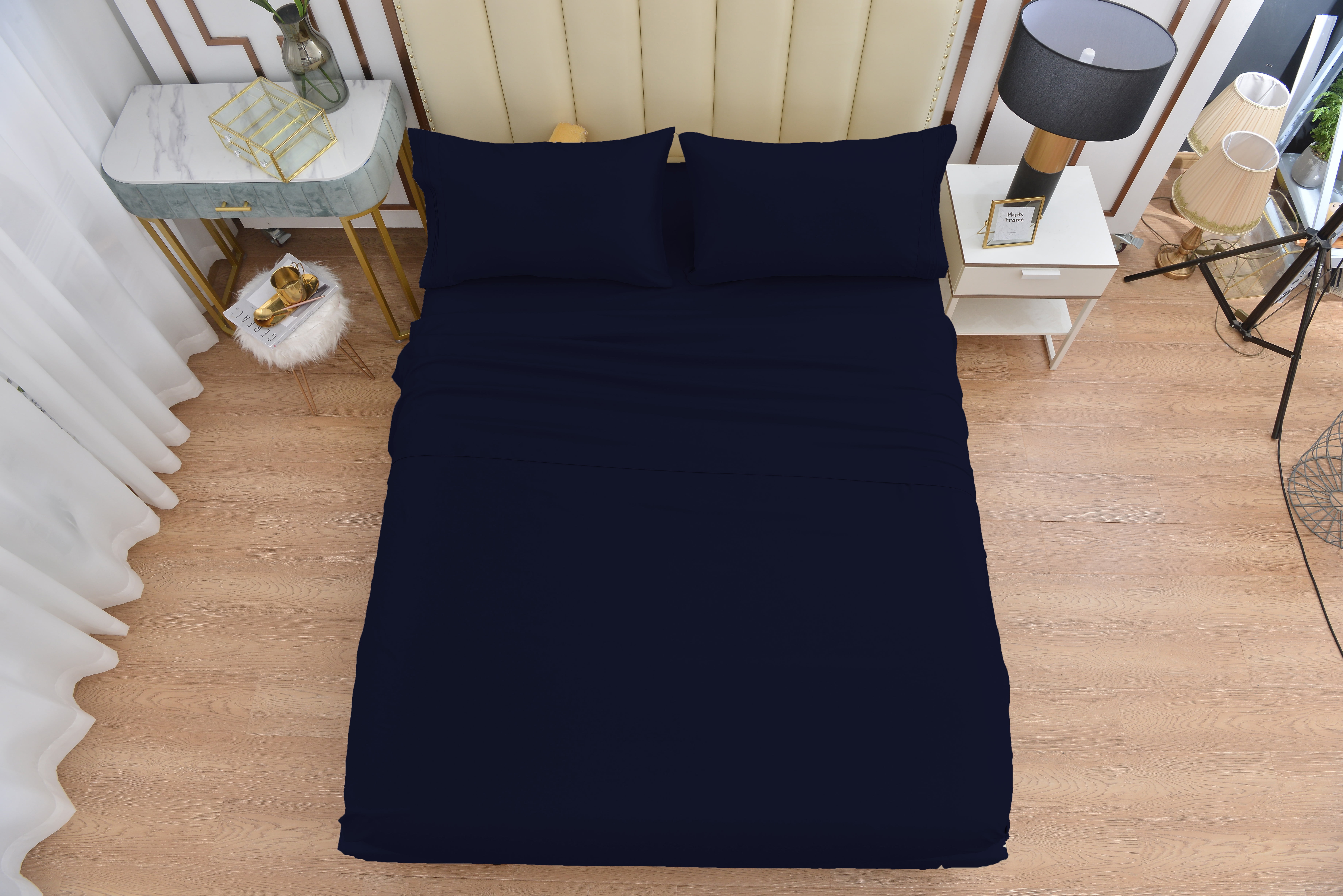 Potomac Home Goods 6-Piece 1800 Thread Count Navy Bamboo Bed Sheet Set, Queen – Deep Pocket