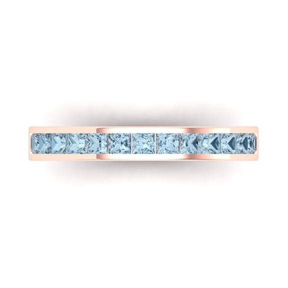 0.84 ct Brilliant Princess Cut Natural Aquamarine 18K Rose Gold Stackable Band SZ 4.25