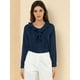 thumbnail image 2 of Blusa de Gasa Allegra K Cuello con volantes Camisa Plisada de Oficina para Mujer Azul Oscuro M, 2 of 6