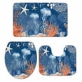 thumbnail image 2 of Summer Ocean Bathroom Rugs Set Coastal Jellyfish Orange Corals Shells Dark Blue Non Slip Absorbent Soft Bath Mats 3 Piece Set with Bathroom Rug, U-Shaped Floor Mat, Toilet Seat Cover Large Size, 2 of 9