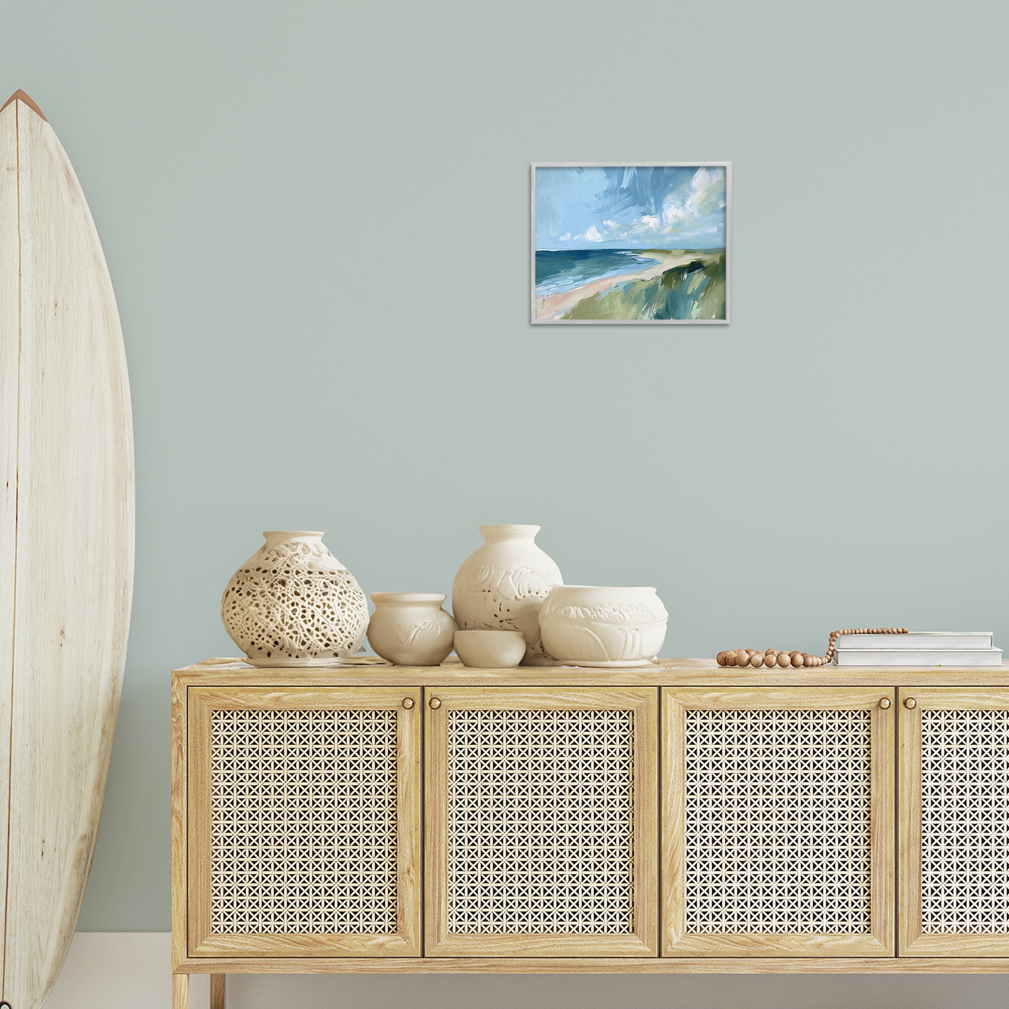 Stupell Industries Coastal Wilderness Landscape Coastal Painting Gray Framed Art Print Wall Art, 14 x 11