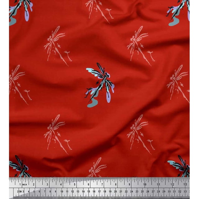 Soimoi Modal Satin Fabric Dragonfly & Texture Decor Fabric Printed Yard 42 Inch Wide